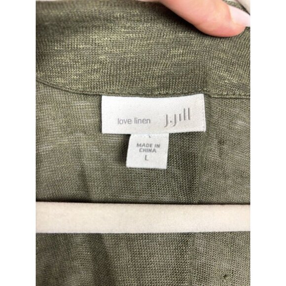 J.Jill  Women's Large Cardigan Linen Open Front Army Green Lightweight Sweater - Picture 4 of 9